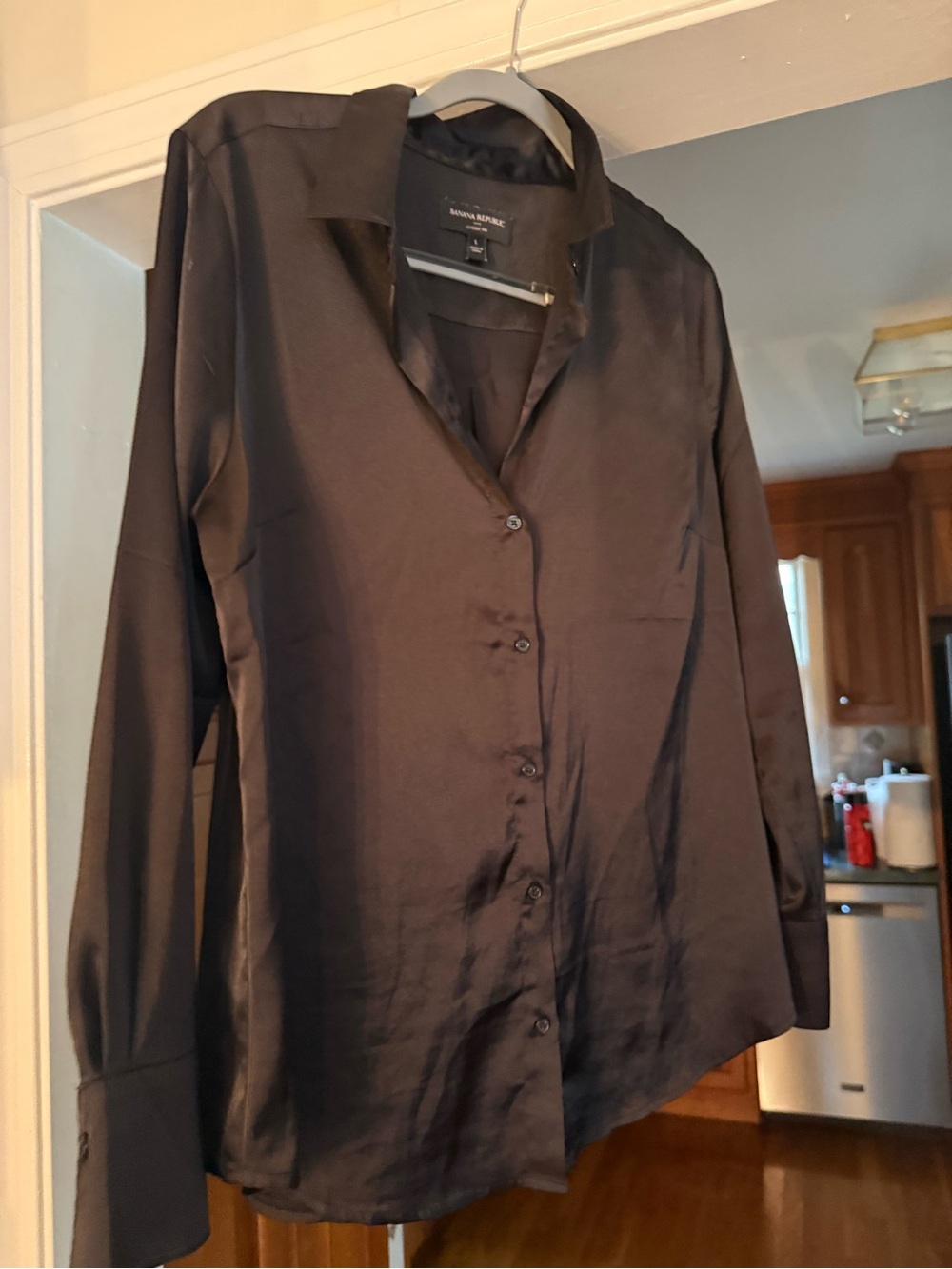 Banana Republic Black Satin like Button-Down Shirt